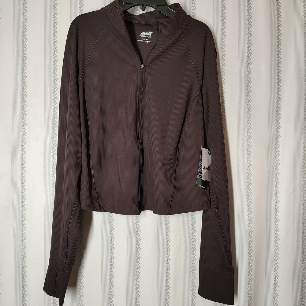 Avia- Size XXXL-Women's Chocolate Colored Cropped Fitted Athletic Jacket